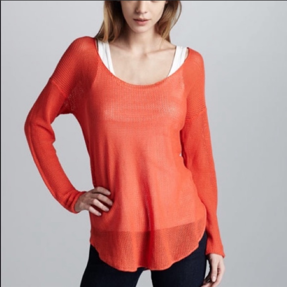 Soft joie Orange knit mesh nia top